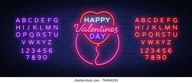 Happy Valentine s Day is a neon sign. Bright light banner, neon billboard, vivid advertising, brochure. Design a template for greetings, advertising, postcard, flyer, card. Vector illustration