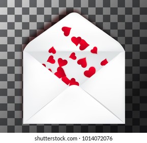 Happy Valentine s Day open Envelope with paper cut confetti Hearts Inside. Vector Illustration. Realistic Mail post Envelope.