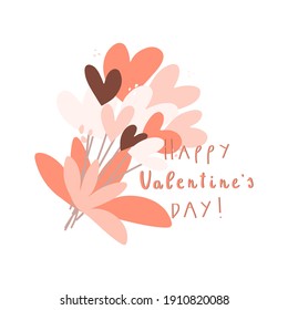 Happy Valentine s day postcard design.  Hearts bouquet Vector template for sticker, greeting card, banner