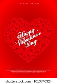 Happy Valentine s Day vintage lettering greeting card on red background with heart and flowers. The 14th of February