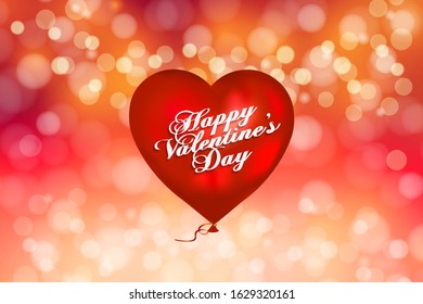 Happy Valentine s Day vintage lettering greeting card on red background with air balloons in the form of hearts. The 14th of February