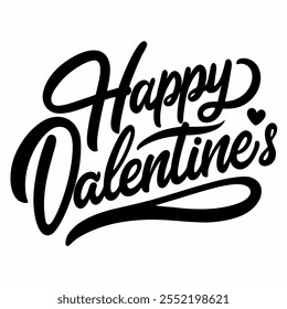 happy valentine text handwriting vector icon illustration with white background