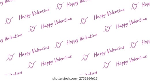 Patrón de texto de San Valentín feliz con corazones y flechas rosas