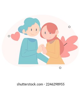 Happy Valentine, two happy couple, calendar 14 February, two people hugging each other. Flat Vector Illustration