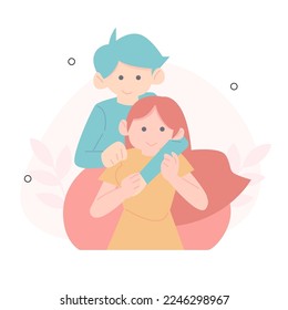 Happy Valentine, two happy couple, calendar 14 February, two people hugging each other. Flat Vector Illustration