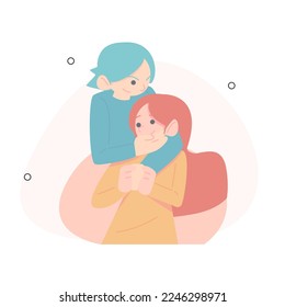 Happy Valentine, two happy couple, calendar 14 February, two people hugging each other. Flat Vector Illustration