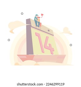 Happy Valentine, two happy couple, calendar 14 February, two people hugging each other. Flat Vector Illustration