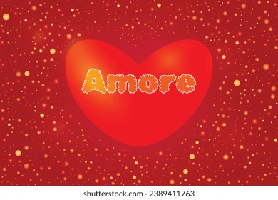 Happy valentine Vector greeting Shining red hearts 14 february Day all lovers Text Amore it means Love in Italian Romantic feelings Gradient beautifully craft Wedding Valentine's Italy card Valentino