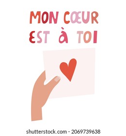 Happy Valentine vector illustration with French lettering. Vector design for web, print, stickers, template, etc. 
