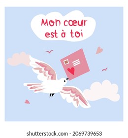 Happy Valentine vector illustration with French lettering. Vector design for web, print, stickers, template, etc. 