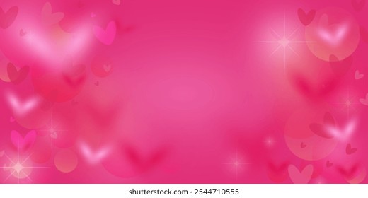 Happy valentine Vector template Greeting card Red pink hearts 14 february Day all lovers Copy space Romantic feelings Valentine's Day Birthday Defocused bokeh Shining hearts Magenta background