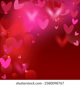 Happy valentine Vector template Greeting card Red pink hearts 14 february Day all lovers Copy space Romantic feelings Valentine's Day Wedding Birthday Defocused bokeh Shining hearts Square design