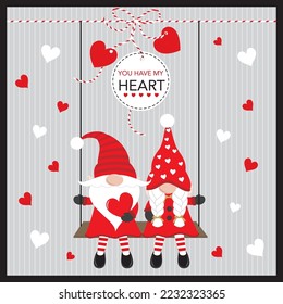 Happy valentine or wedding card with a couple of cute gnomes