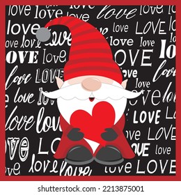 Happy valentine or wedding card with cute gnome