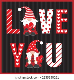 Happy valentine or wedding card design with cute gnomes and love text