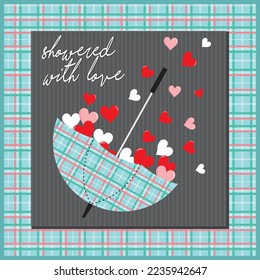 Happy valentine or wedding card design with hearts on the umbrella