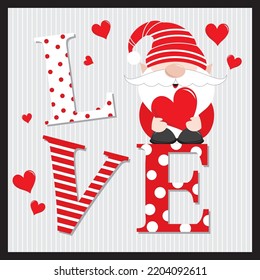 Happy valentine or wedding card with love letter and gnome