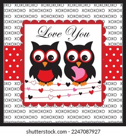 Happy valentine or wedding day card with cute owls