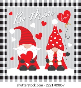 Happy valentine or wedding day with cute gnomes and heart shape