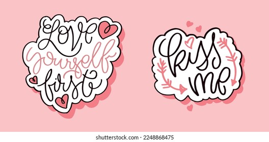Happy Valentine'day card - hand drawn doodle lettering postcard. Heart, be mine. Vector