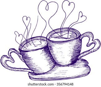 happy valentine,hot coffee, sketch