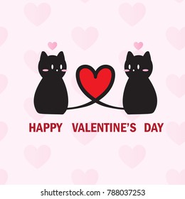Happy valentine's background with two black cat and heart icon