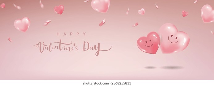 Happy Valentine's banner with heart balloon