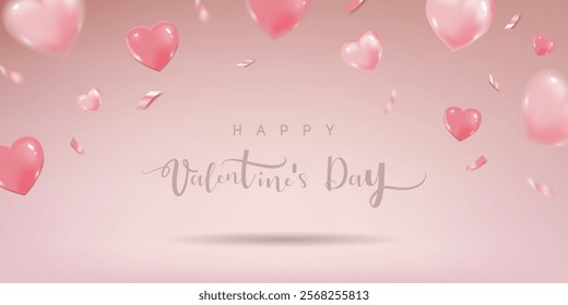 Happy Valentine's banner with heart balloon