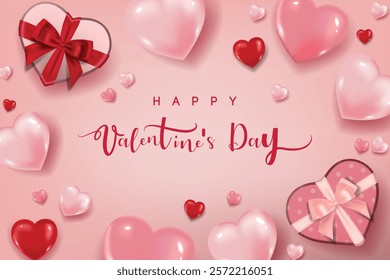 Happy Valentine's banner with heart balloon and gift box	