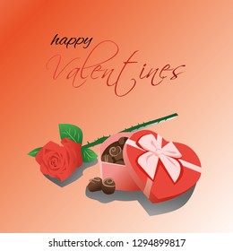 happy valentines banner. Red rose and chocolate illustration.  for greetings valentines day at February.