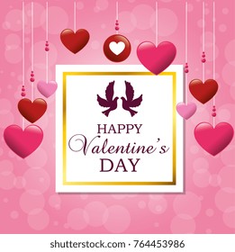 happy valentines card with cute bird couple in love