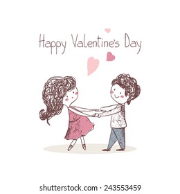 happy valentine`s card with dancing couple