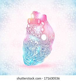 Happy Valentines card with doodle heart. Love vector illustration