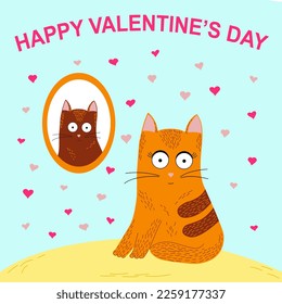 Happy valentine's card with ginger cat