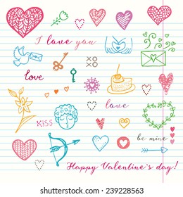Happy Valentine's card. Hand drawn background elements.