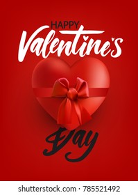 Happy valentine's card with heart with red bow and lettering