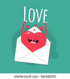 Happy Valentine's card. Red heart and valentine letter. Use for card, poster, banner, web design and print on 
t-shirt. Easy to edit. Vector illustration.