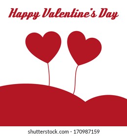 happy valentine's card with two flat flying hearts on the background