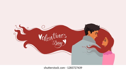 Happy Valentines Day 14 February illustration. Romantic happy loving couple. Vector illustration