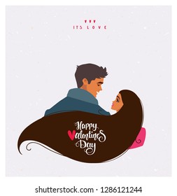 Happy Valentines Day 14 February illustration. Romantic happy loving couple. Vector illustration