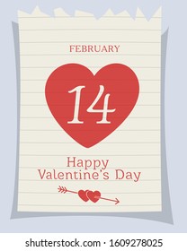 Happy Valentine's Day. 14 February. Holiday Greetings. Valentine's Day Congratulations Text on Paper. Vector Illustration