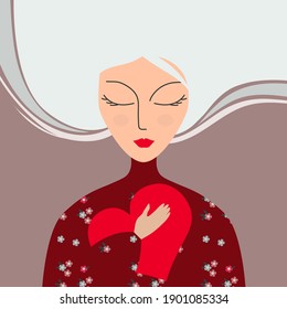 Happy Valentine's Day. 14 february Vector illustration. Be my Valentine. Love card with a girl with a heart in her hands