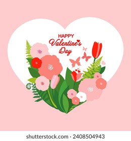 Happy Valentines Day 14 February illustration. Cute love sale banner, voucher, brochure template for greeting card. Celebration background with heart,  and place for your text. 