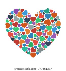 Happy Valentine's day! 14 February large heart from little hearts flart UI colors vector illustration