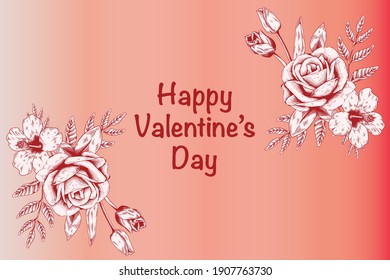 Happy Valentine's Day, 14th February, Romantic Roses, Wreath, Gradient Background