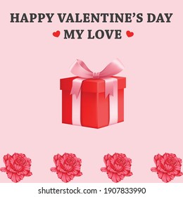Happy Valentine's Day, 14th February, Romantic Tema, Gift, Love, Roses, Pink Background