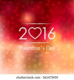 Happy Valentine's Day 2016 with bokeh and lens flare pattern on red and gold background (vector) 