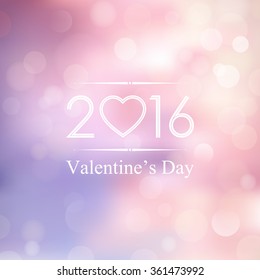 Happy Valentine's Day 2016 with bokeh and lens flare pattern on Rose Quartz and Serenity color background (vector) 