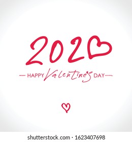 Happy Valentine's Day 2020 modern calligraphy. Holiday handwritten banner. Tender pink. Valentines day typography print, postcard and more. Vector illustration