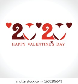 Happy Valentine's Day. 2020. Monogram 2020 resembles the graphic style of playing cards. Valentines Day logo zero in the shape of a heart.